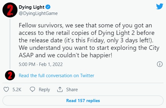 Dying Light 2 w rękach graczy; Techland prosi, aby poczekali na day 1 patch - ilustracja #1