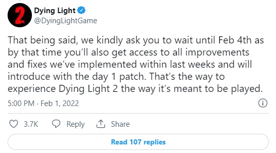 Dying Light 2 w rękach graczy; Techland prosi, aby poczekali na day 1 patch - ilustracja #2