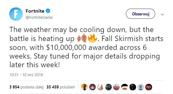 Tweet na koncie Fortnite.