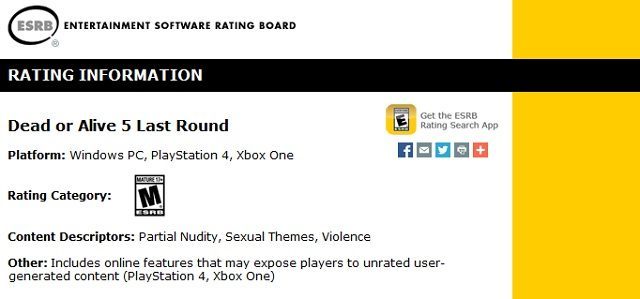 Dead or Alive 5 Last Round w wersji PC na stronie ESRB. - Dead or Alive 5 Last Round pojawi się także na PC? - wiadomość - 2014-11-25