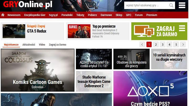GRYOnline.pl króluje na rynku polskich portali o grach. - GRYOnline.pl liderem, Serwisy o e-sporcie mało popularne - branża gier w listopadzie - wiadomość - 2019-01-22