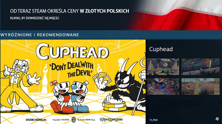 Cenowo Cuphead na Steamie wypada lepiej niż w konkurencyjnych sklepach. - Złotówki już dostępne na Steamie - wiadomość - 2017-11-15