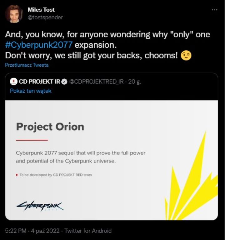Cyberpunk 2077 bez drugiego DLC przez Project Orion? Niektórzy nie kryją zawodu - ilustracja #1