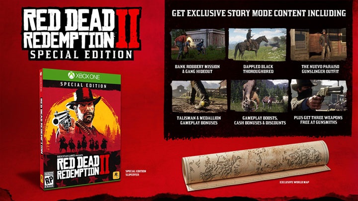 Pudełkowa Edycja Specjalna, oprócz szeregu bonusów wirtualnych, zawiera również fizyczną mapę świata przedstawionego w grze. - Poznaliśmy zawartość wszystkich edycji Red Dead Redemption 2 - wiadomość - 2018-06-05