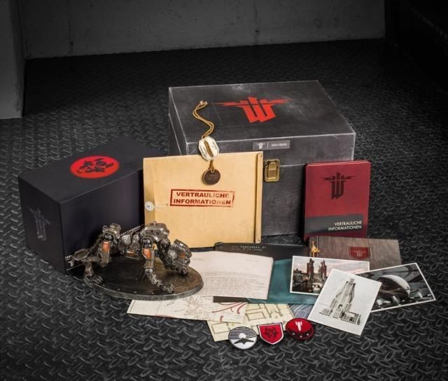 Wizualizacja elementów wchodzących w skład edycji Panzerhund - Wolfenstein: The New Order Panzerhund Edition bez gry w środku. Premiera strzelaniny w Europie także 20 maja - wiadomość - 2014-03-26