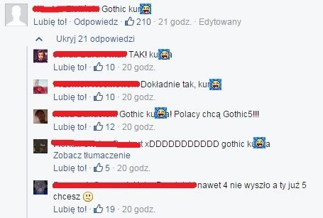 Rodacy wypowiedzieli się na Facebooku na temat swoich oczekiwań i przy okazji potwierdzili, że lubimy nie tylko Gothica, ale też słowo na literę „k” :)