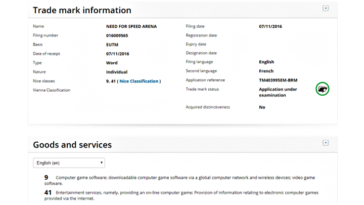 Kategorie, do których została przypisana marka nie wyróżniają się niczym specjalnym i generalnie obracają się wokół tematyki gier online. - Need for Speed: Arena - Electronic Arts rejestruje w Europie nową markę - wiadomość - 2016-11-09