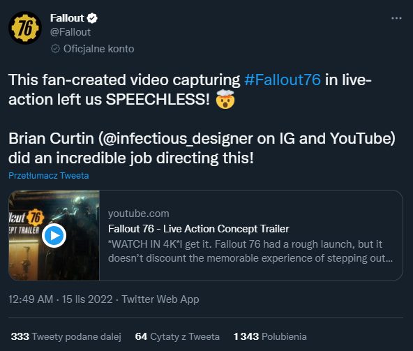 Fanowski film Fallout 76 zaimponował Bethesdzie - ilustracja #1