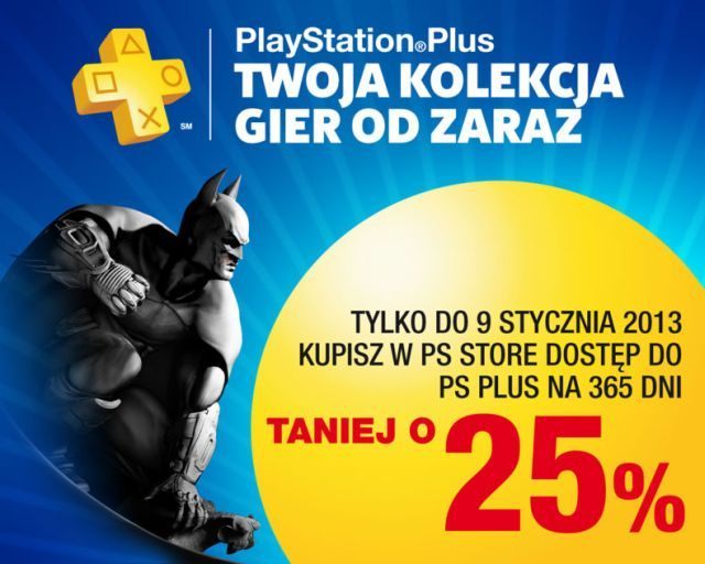 25% upustu na roczną subskrypcję PS Plus - tylko do 9.01.2013 w cenie 146,25 zł - ilustracja #1