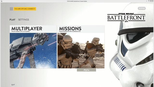 Ekran startowy dla wersji alfa. - Star Wars: Battlefront – wyciekła lista broni oraz pojazdów z zamkniętej wersji alfa - wiadomość - 2015-07-03