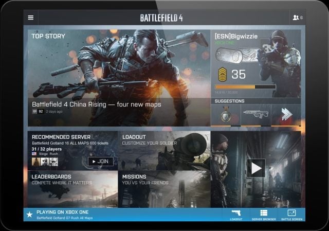 Ekran główny Battleloga na tablecie. - Battlefield 4 – przedstawiono nową wersję Battleloga - wiadomość - 2013-07-26
