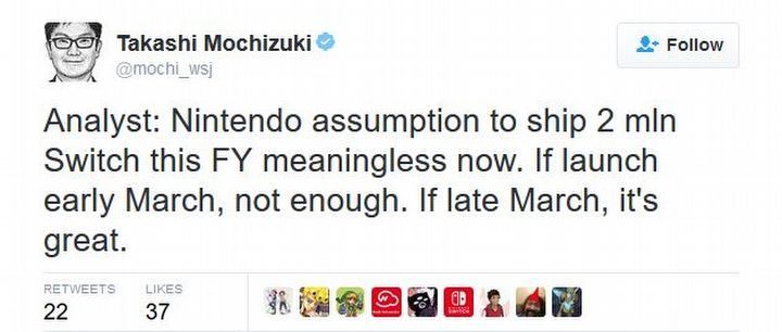 Według źródła Mochizukiego, dokładana marcowa data premiery powie nam więcej o oczekiwaniach Nintendo wobec debiutującej konsol - Nintendo Switch - dwa miliony egzemplarzy konsoli w pierwszym miesiącu sprzedaży - wiadomość - 2016-10-27