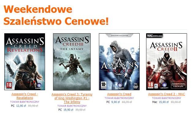 Promocja na gry z serii Assassin’s Creed w Sklepie Gry-OnLine - Assassin's Creed  - Weekendowe Szaleństwo Cenowe w Sklepie Gry-OnLine - wiadomość - 2013-04-19