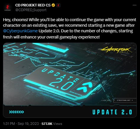 Przed premierą Cyberpunk 2077 2.0 CD Projekt ma dla Was kolejną dobrą radę [Aktualizacja: godzina premiery patcha 2.0] - ilustracja #1