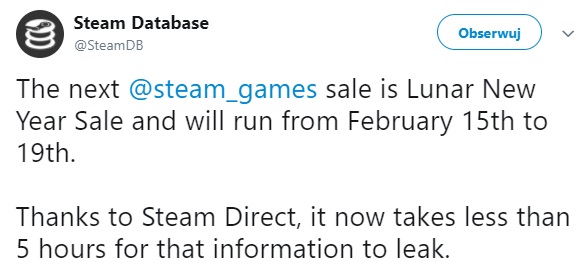 Post Steam Database na Twitterze.