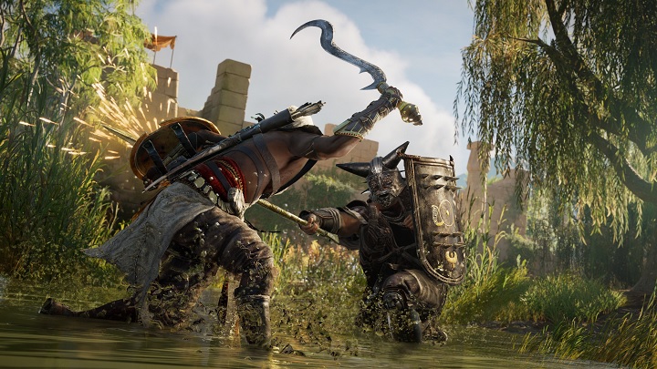 Starcia z przeciwnikami to dla Bayeka chleb powszedni. Nie z takich tarapatów uchodził już z życiem… chyba. - Mikrotransakcje i skrzynki w Assassin's Creed Origins – wyjaśniamy co i jak - wiadomość - 2017-10-26