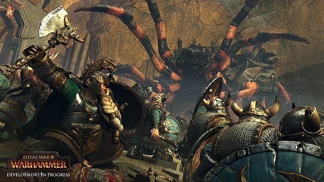 Krasnoludy to ciężko opancerzeni wojownicy, którzy nie znają lęku – nawet arachnarok im niestraszny. - Total War: Warhammer – bitwa krasnoludów z orkami na nowym gameplayu - wiadomość - 2015-09-17