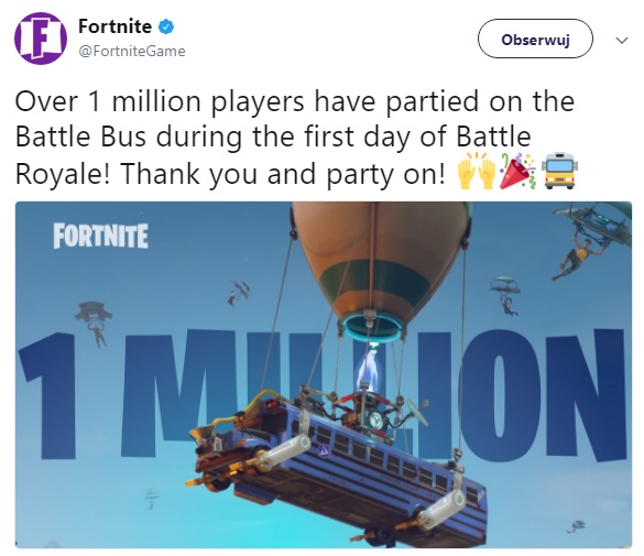 Fortnite: Battle Royale na dzień dobry został dużym hitem.