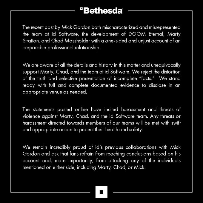 Bethesda oskarża Micka Gordona o wypaczenie prawdy, kompozytor Dooma nie ustępuje - ilustracja #1