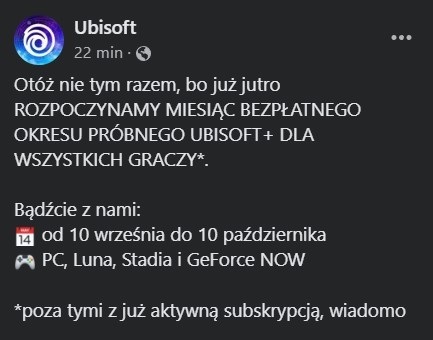 Wszystkie gry Ubisoftu za darmo na miesiąc; promocja na Ubisoft Plus [Aktualizacja] - ilustracja #1