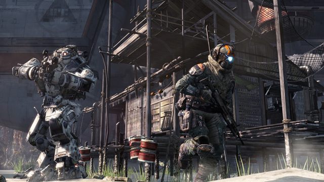 W tle Tytan, którym będziemy mogli sterować w starciach z innymi graczami. - Titanfall – do udziału testach wersji beta potrzebny będzie klucz - wiadomość - 2014-02-06