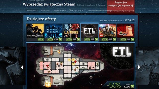 Nowe promocje na Steam ( m.in. FTL: Faster than Light, L.A. Noire, Worms Evolution, seria Counter-Strike) - ilustracja #1