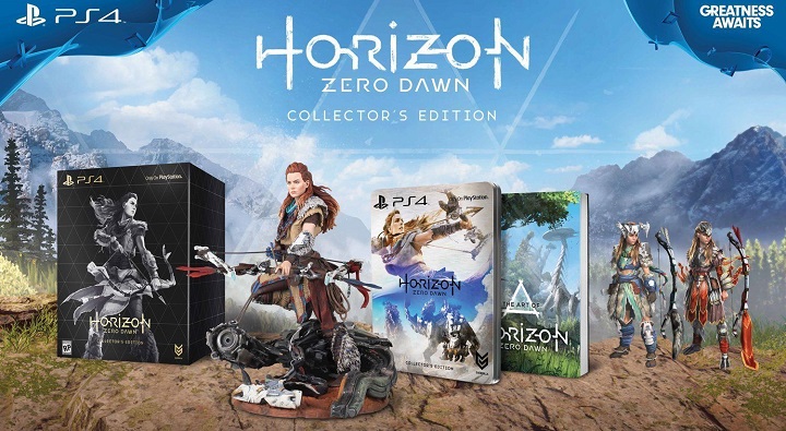 Edycja Kolekcjonerska Horizon: Zero Dawn zawiera: Steelbook, 48-stronnicowy artbook, 9-calową figurkę Aloy, unikalny motyw dla konsoli i zestaw dedykowanych DLC (4 pakiety zasobów, 2 dodatkowe stroje, 2 dodatkowe rodzaje broni). - Wszystko o Horizon Zero Dawn (świat gry, Aloy, The Frozen Wilds) - Akt. #19 - wiadomość - 2018-03-01