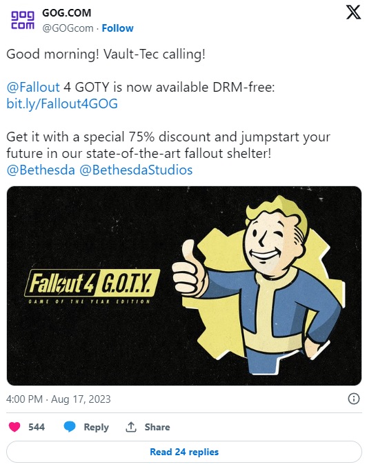 8 lat po premierze Fallout 4 doczekał się wersji bez DRM i kuszącej promocji - ilustracja #1