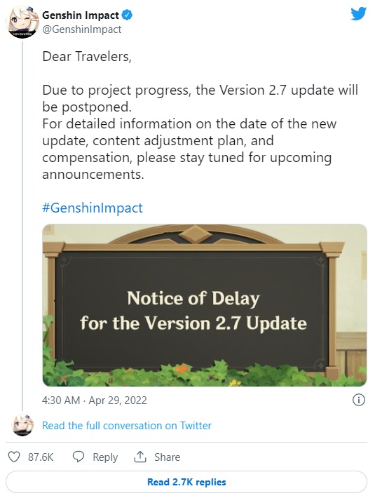 Patch 2.7 do Genshin Impact opóźniony. Pierwsza obsuwa w historii gry [Aktualizacja] - ilustracja #2