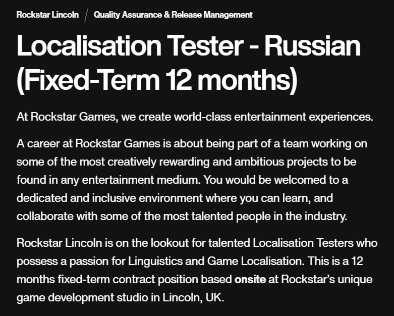 Ogłoszenie o pracę w Rockstar Games.