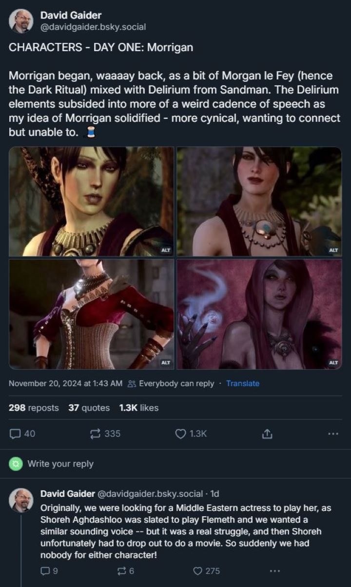 Źródło: BlueSky - Morrigan z Dragon Age mogła być inną postacią niż tą, którą znamy. Angaż aktorki do jej roli to splot przypadków - wiadomość - 2024-11-21