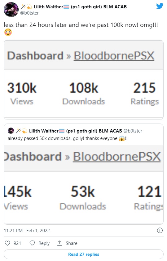BloodbornePSX zaliczyło świetny start; grę pobrano ponad 100 tys. razy w 24h - ilustracja #1