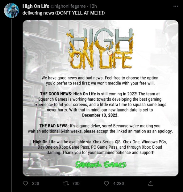 Twórca strzelanki High on Life prosi, aby na niego nie krzyczeć. Gra opóźniona - ilustracja #1