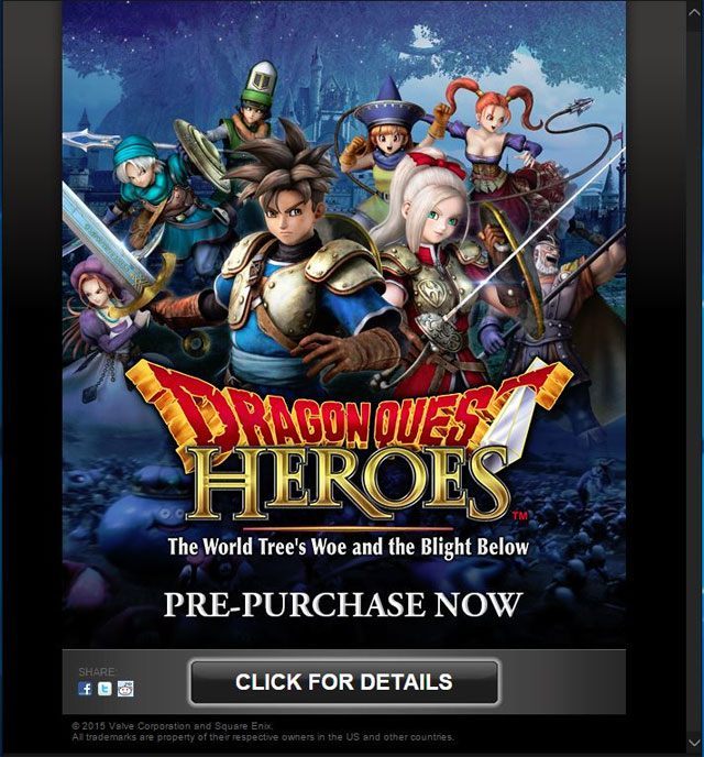 Reklama preordera w Steam. - Dragon Quest Heroes: The World Tree's Woe and the Blight Below zmierza na PC - wiadomość - 2015-11-13