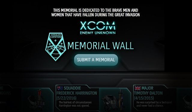 XCOM: Enemy Unknown Memorial Wall - Wieści ze świata (XCOM: Enemy Unknown, Humble THQ Bundle) 11/12/12 - wiadomość - 2012-12-11