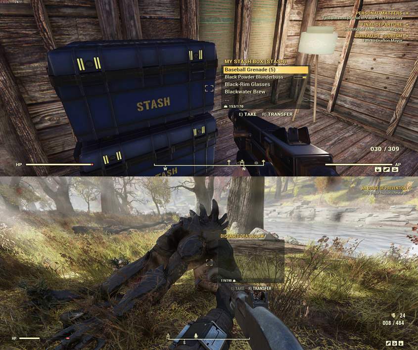 Na górze: 21:9 według Bethesdy. Na dole: 21:9 przy wykorzystaniu nieoficjalnego moda. - Fallout 76 – użytkownicy monitorów ultrapanoramicznych rozczarowani nowym patchem - wiadomość - 2018-12-13