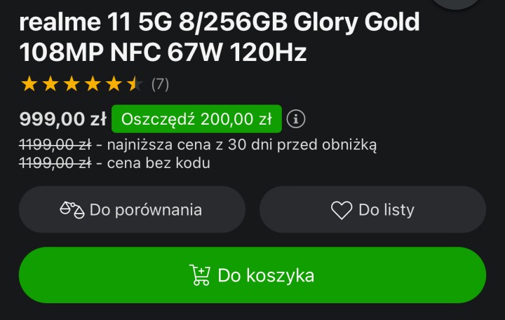 Źródło: x-kom aplikacja mobilna - Żaden polski sklep od dawna nie odważył się na taką promocję. Smartfon realme 11 5G z ładowaniem 67 W i aparatem 108 Mpx w cenie nieosiągalnej dla konkurencji - wiadomość - 2024-07-05