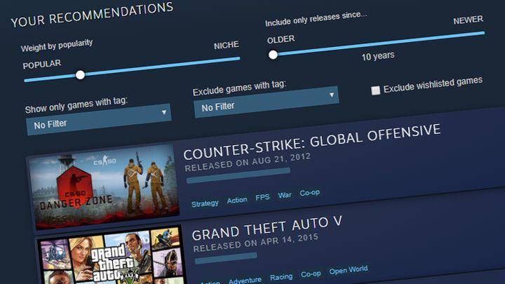 Interactive Recommender to nowe narzędzie wprowadzone w ramach Steam Labs. - Sukces interaktywnych rekomendacji na Steam. 10 tys. nowych gier na listach życzeń - wiadomość - 2019-08-01