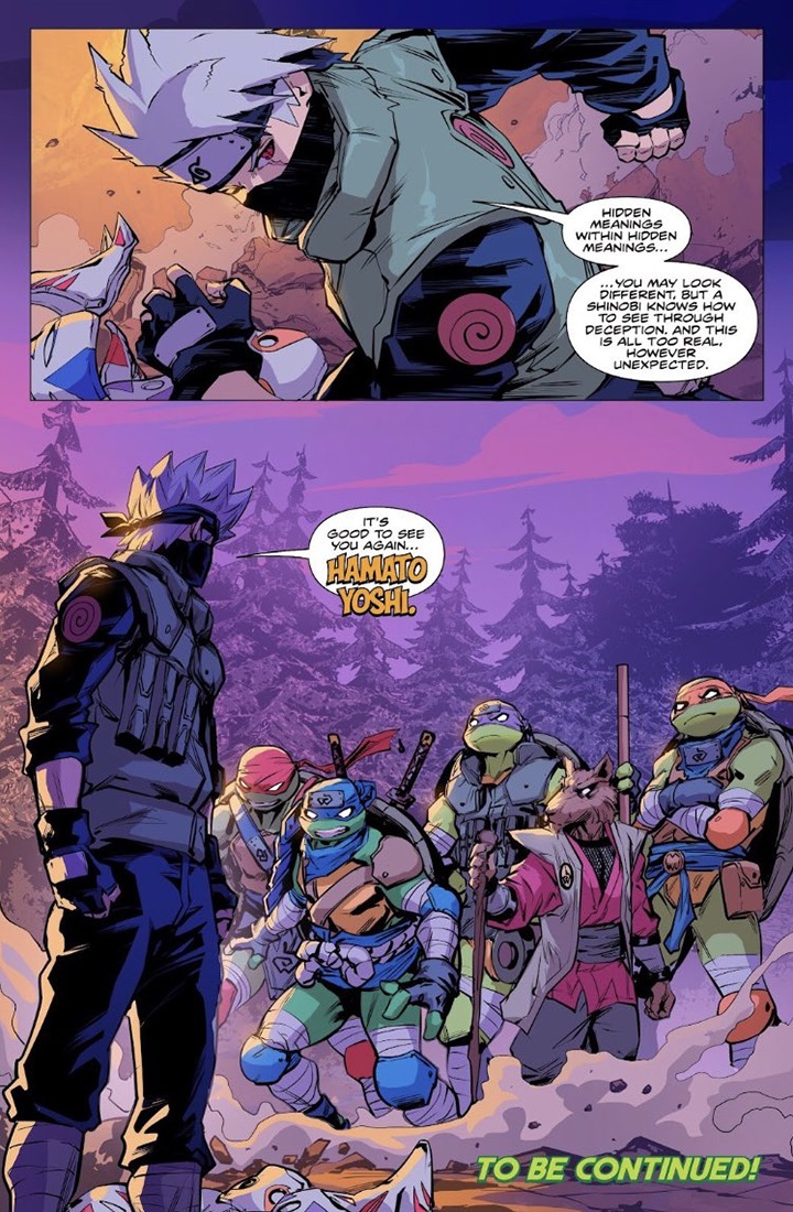 Teenage Mutant Ninja Turtles x Naruto, Caleb Goellner, Jorge Jiménez i Hendry Prasetya, IDW Publishing i Viz Media, 2024 - W nowym komiksie Naruto ujawniono przeszłość Kakashiego, której Masashi Kishimoto nie przewidział - wiadomość - 2024-11-22