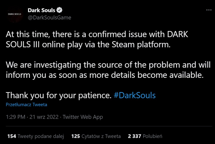Szczęście graczy Dark Souls 3 nie trwało długo, serwery znów nie działają [Aktualizacja] - ilustracja #1