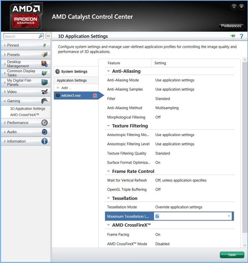 Sugerowane ustawienia sterowników kart grafiki AMD. - AMD pracuje nad sterownikami pod Wiedźmina 3 i Project CARS - wiadomość - 2015-05-22