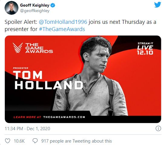 Tom Holland na gali The Game Awards - szansa na materiały z filmu Uncharted - ilustracja #1