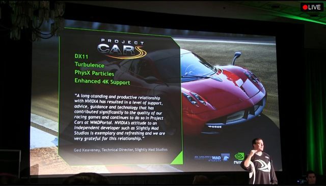 Prezentacja twórców Project CARS na konferencji koncernu Nvidia. Zdjęcie z portalu DSOGaming. - Project CARS wykorzysta w pełni DirectX 11, Nvidia PhysX i APEX Turbulence - wiadomość - 2013-10-18