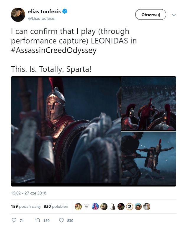 Elias Toufexis jako Leonidas w Asasssin’s Creed Odyssey.