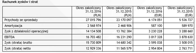 Wyniki finansowe 11 bit studios / Źródło: raport finansowy.