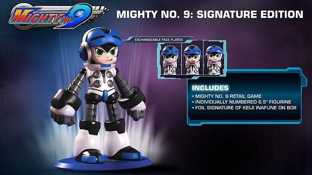 Gra, figurka głównego bohatera oraz podpis twórcy – edycja kolekcjonerska Mighty No. 9 z pewnością nie należy do najbogatszych. - Mighty No. 9 - zaprezentowano nowy zwiastun oraz skład edycji kolekcjonerskiej - wiadomość - 2015-06-04