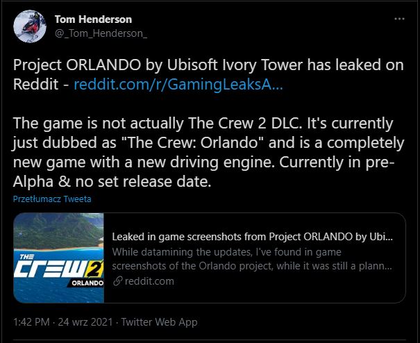 Wyciekły screeny z The Crew: Orlando; nowa odsłona miała być DLC do The Crew 2 - ilustracja #1