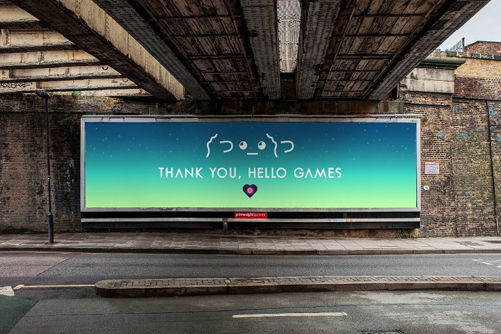 Taki billboard mogą podziwiać zmierzający do swojego studia pracownicy Hello Games. Małe, ale cieszy. - "Dziękujemy, Hello Games" - fani do twórców No Man's Sky - wiadomość - 2019-06-16