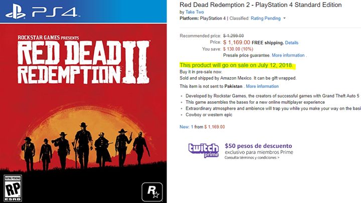 Meksykański Amazon sieje zamęt... - Plotka: meksykański Amazon zdradził datę premiery Red Dead Redemption II - wiadomość - 2018-01-19