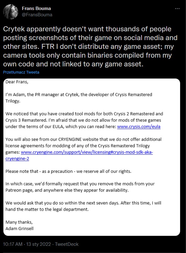 Wojna o tryb fotograficzny do remasterów Crysis 2 i Crysis 3; Crytek kontra moder - ilustracja #1